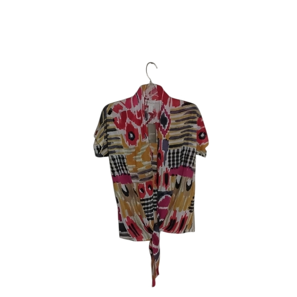 Chico's Women's O Multicolor Short Sleeve Lightweight Semi-Sheer Cardigan